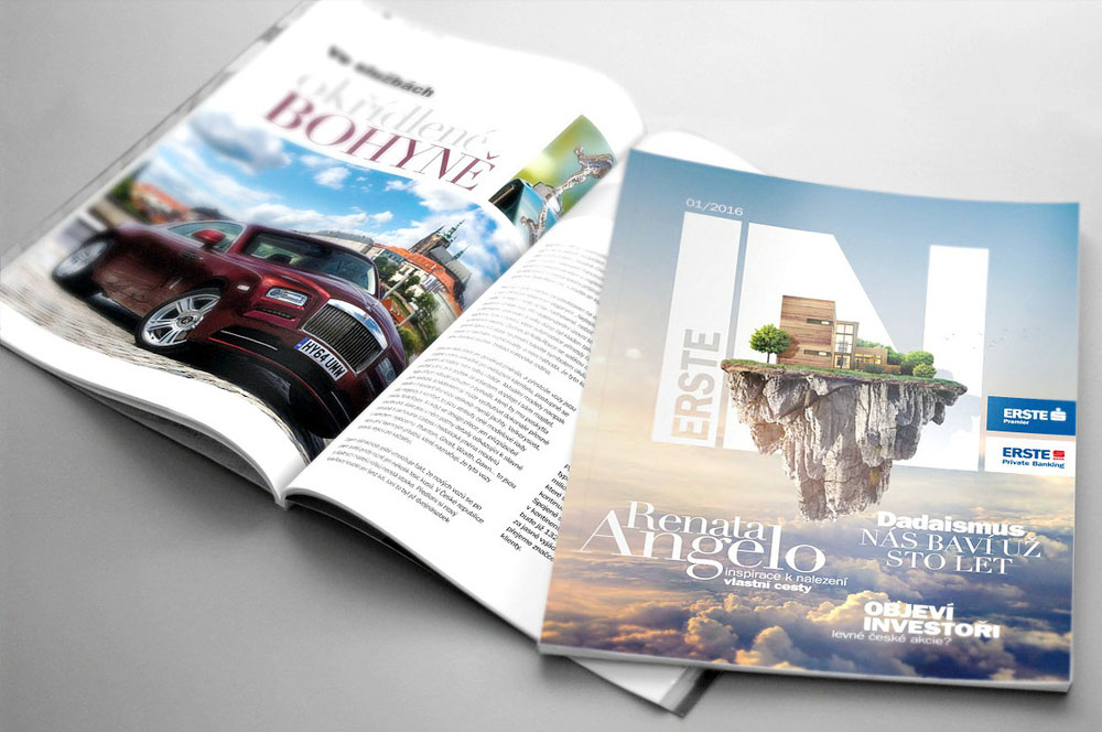 Rozevřený magazín Erste IN vedle titulní strany čísla 01/2016